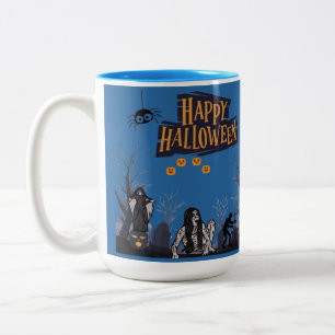 Caneca De Café Em Dois Tons Susurros da Hora das Bruxas azul