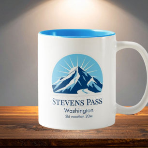 Caneca De Café Em Dois Tons Suvenir de férias de esqui em Stevens Pass Washing