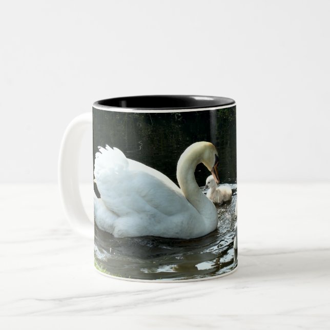 Caneca De Café Em Dois Tons Swan branco com Pintinhos (Frente Esquerda)