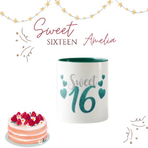 Caneca De Café Em Dois Tons Sweet 16, Tipo de Texto de Tendência Moderna
