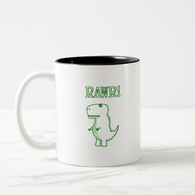 Caneca De Café Em Dois Tons T Rex Dino, Irritado Verde (Esquerda)