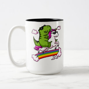 Caneca De Café Em Dois Tons T-Rex Dinossauro Andando Mágico Unicórnio Arco-