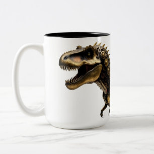 Caneca De Café Em Dois Tons T-Rex Mech Steampunk – Fera Dino de Latão