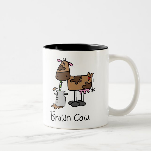Caneca De Café Em Dois Tons T-shirt e presentes da vaca de Brown (Direita)