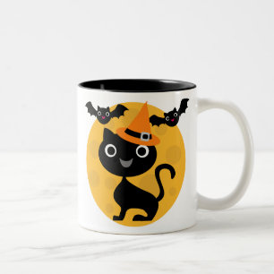 Caneca De Café Em Dois Tons T-shirts e presentes do Dia das Bruxas de Gato e B