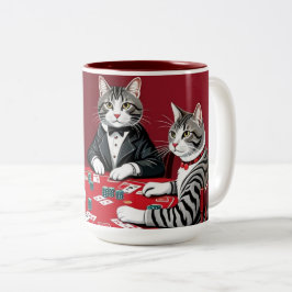 Caneca De Café Em Dois Tons Tabby Cats Reproduzindo Poker