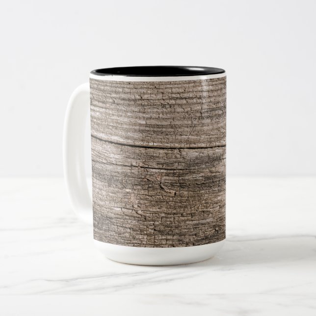 Caneca De Café Em Dois Tons Tábuas de madeira velha (Frente Esquerda)