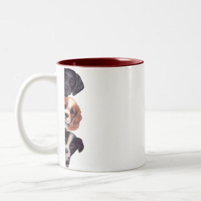 Caneca De Café Em Dois Tons Taça de Café de Peeking Cães (Esquerda)