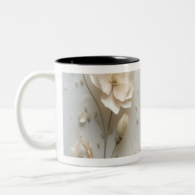 Caneca De Café Em Dois Tons Taça Floral Elegante (Esquerda)