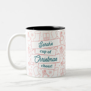 Caneca De Café Em Dois Tons Taça Vermelha Personalizável de Torre de Natal