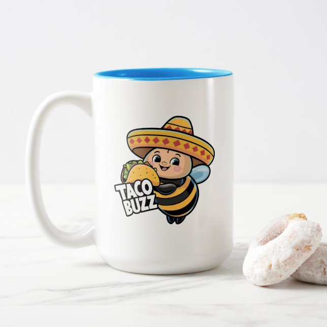 Caneca De Café Em Dois Tons Taco Engraçado Zumbido Abelha (Com Donut)