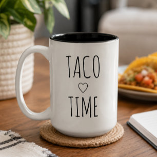 Caneca De Café Em Dois Tons Taco Time   Presente de Aniversário Divertido para