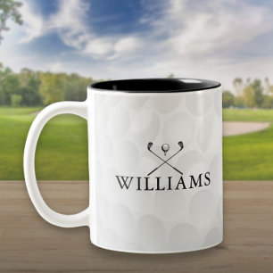 Caneca De Café Em Dois Tons Tacos de Golfe e Bola com Nome Personalizado