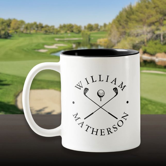Caneca De Café Em Dois Tons Tacos de Nome Personalizados Classic Golf Clubs (Personalized Name Classic Golf Clubs Two-Tone Coffee Mug)