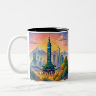 Caneca De Café Em Dois Tons Taipei City Taiwan Skyline Watercolor Mug
