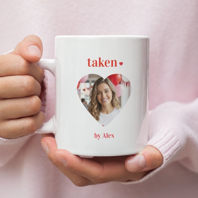 Caneca De Café Em Dois Tons Taken Heart Personalized Photo Valentine  (Criador carregado)
