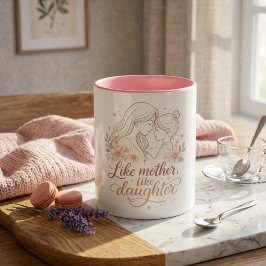 Caneca De Café Em Dois Tons Tal Mãe, Tal Filha - Mariposa Floral Minimalista
