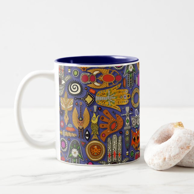 Caneca De Café Em Dois Tons talismã azul violeta (Com Donut)