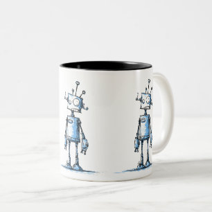 Caneca De Café Em Dois Tons Tall Wacky Robot Mug — Caractere Azul Desenhado À