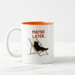 Caneca De Café Em Dois Tons Talvez Mais Tarde Gato Preto na Cadeira de Praia