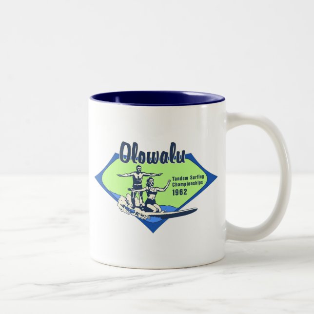 Caneca De Café Em Dois Tons Tandem Surfing Estilo Havaiano Vintage de Surf (Direita)