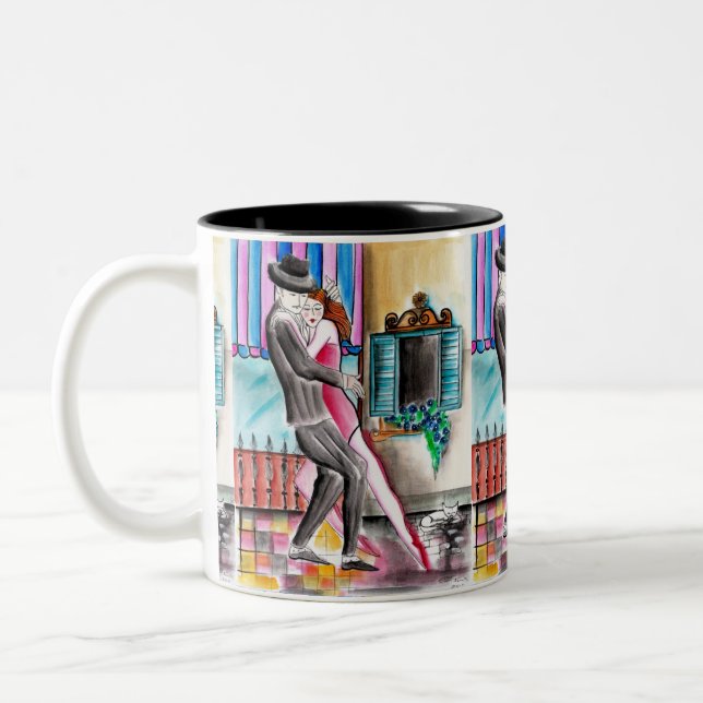 Caneca De Café Em Dois Tons Tango de ronrom - Ronroneando (Esquerda)