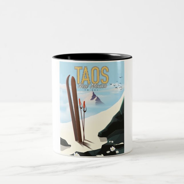 Caneca De Café Em Dois Tons Taos New Mexico ski poster (Centro)