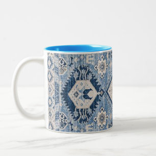 Caneca De Café Em Dois Tons Tapete Kilim Azul Antigo Oriental