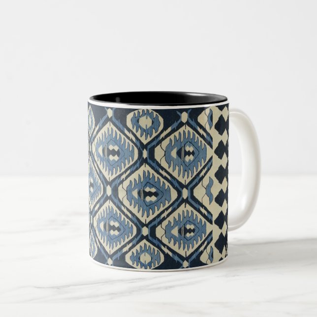 Caneca De Café Em Dois Tons Tapete Persa Turco Oriental Azul (Frente Esquerda)