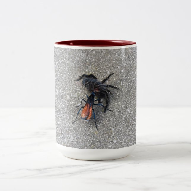 Caneca De Café Em Dois Tons Tarantula Hawk Alimentando-Se Numa Tarântula (Centro)