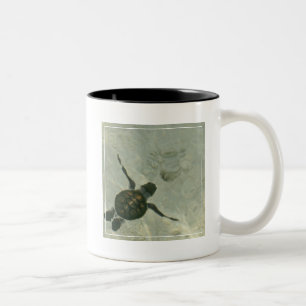 Caneca De Café Em Dois Tons Tartaruga de mar do bebê que nada para fora ao ma