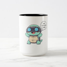 Caneca De Café Em Dois Tons Tartaruga Gamer de VR "BRB Em Outro Mundo" Kawaii