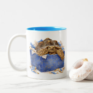 Caneca De Café Em Dois Tons Tartaruga Presente de Aniversário Azul e Dourado e