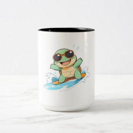 Caneca De Café Em Dois Tons Tartaruga Surfista Chibi Fofo Design de Verão Prai
