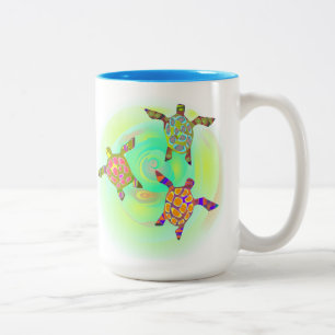 Caneca De Café Em Dois Tons tartarugas coloridas funk