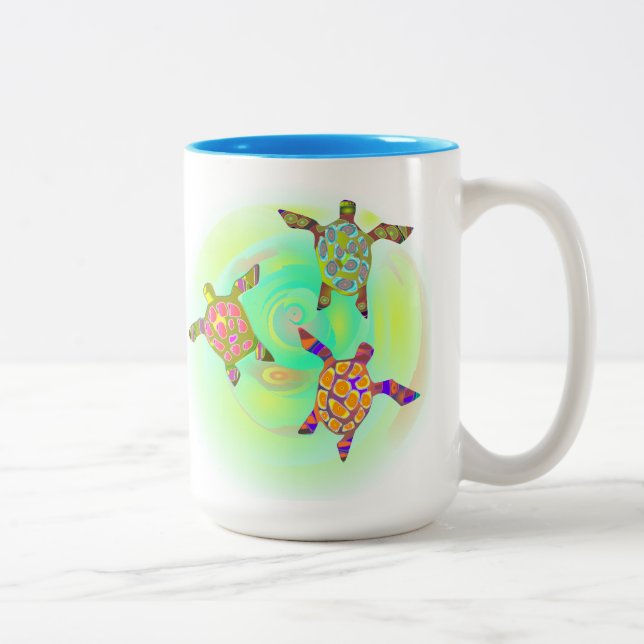 Caneca De Café Em Dois Tons tartarugas coloridas funk (Direita)