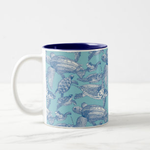 Caneca De Café Em Dois Tons tartarugas marinhas azul cobalto céu