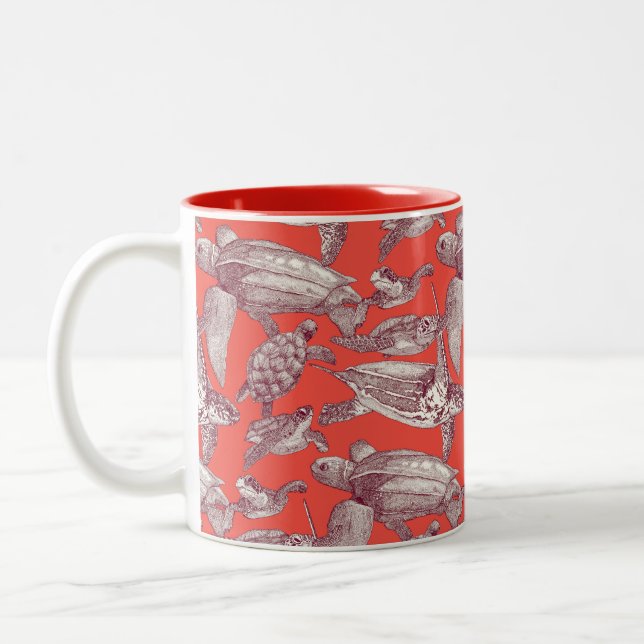 Caneca De Café Em Dois Tons tartarugas marinhas claret vermelho (Esquerda)