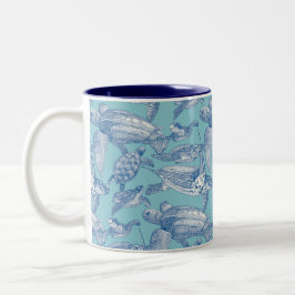 Caneca De Café Em Dois Tons tartarugas marinhas cobalto céu azul