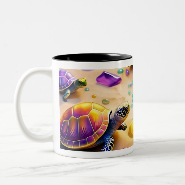 Caneca De Café Em Dois Tons Tartarugas no Paraíso (Esquerda)