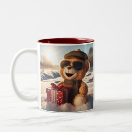Caneca De Café Em Dois Tons Tasse Plüschbär im Schnee hat ein Geschenk