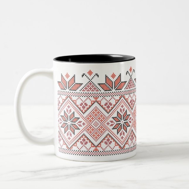 Caneca De Café Em Dois Tons Tatreez árabe palestino jordaniano (Esquerda)