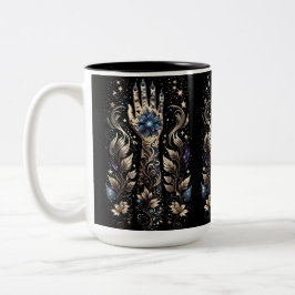 Caneca De Café Em Dois Tons Tatuagem Preta e Dourada na Mão