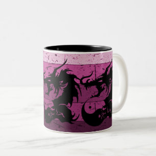 Caneca De Café Em Dois Tons Tatuagem Tribal Dragon em Design preto e rosa