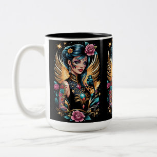 Caneca De Café Em Dois Tons Tatuagens E Rosas 2