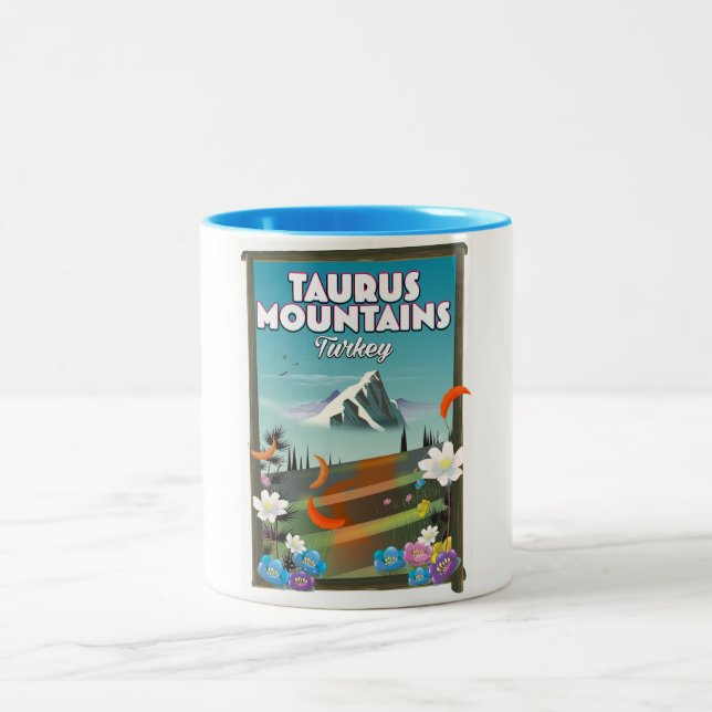 Caneca De Café Em Dois Tons Taurus Mountain Turkey poster de viagens. (Centro)