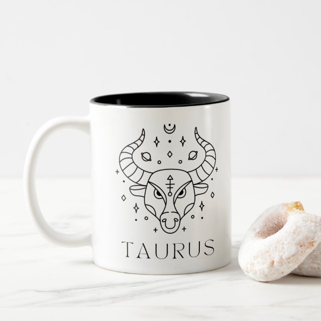 Caneca De Café Em Dois Tons Taurus Zodiac - Sinal Astrológico Mug (Com Donut)