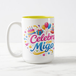 Caneca De Café Em Dois Tons Taza de Viaje y de Regalo con Diseño “Celebra Conm