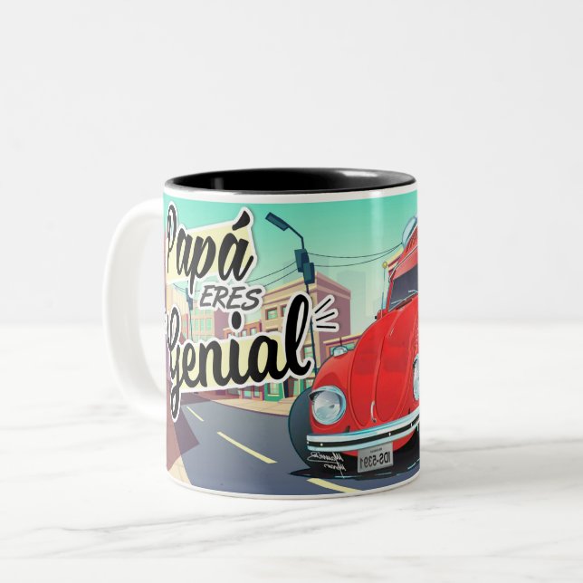 Caneca De Café Em Dois Tons Taza Papá Eres Genial Vocho – (Frente Esquerda)
