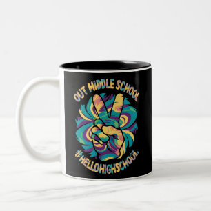 Caneca De Café Em Dois Tons Tchau Escola Secundária Olá Escola Superior Tie Dy